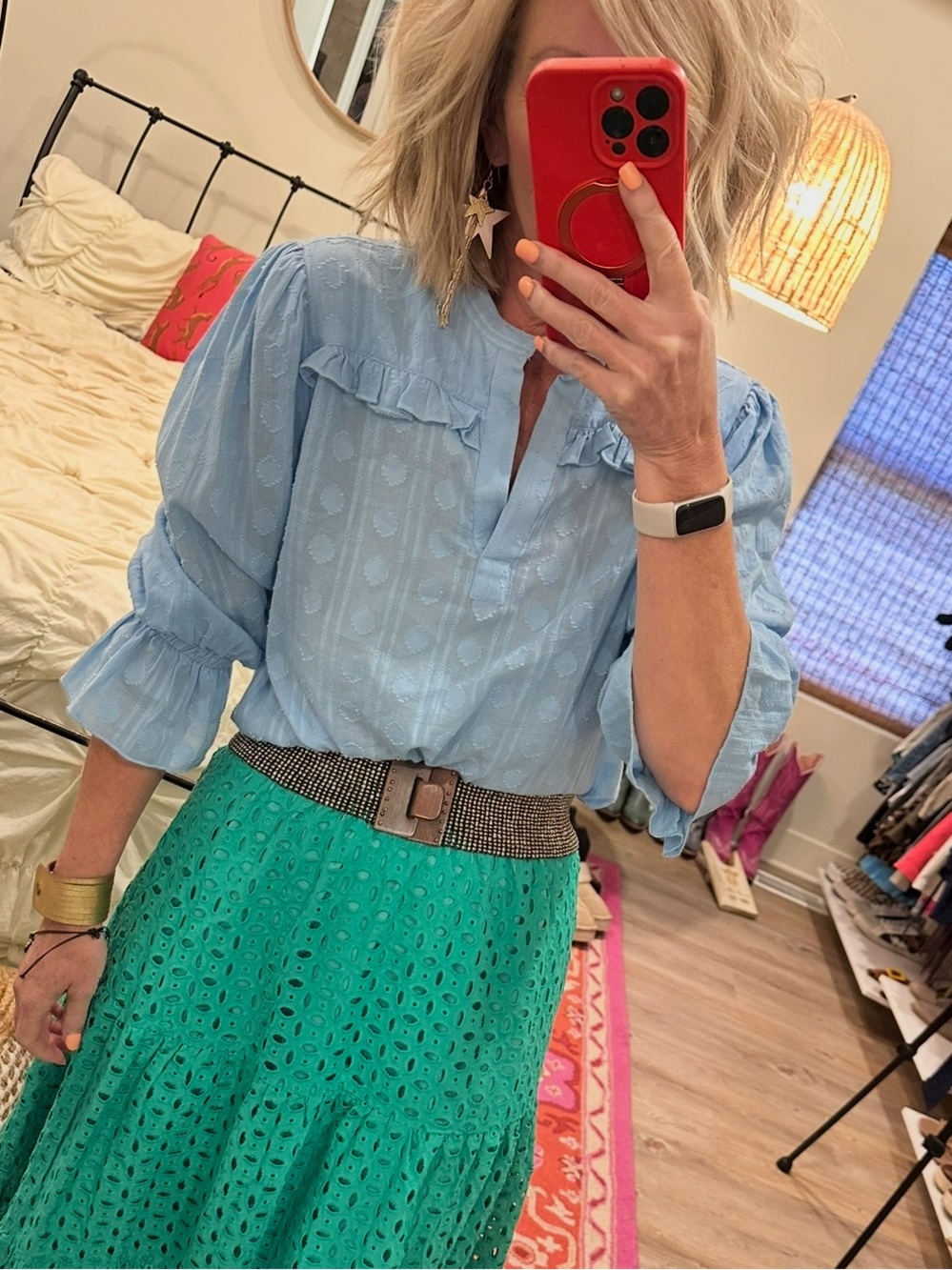 Light Blue Ruffle-Back Women's Blouse - Picture 3 of 10